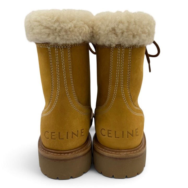 Excellent CELINE boots KURT Logo-emblazoned leather with sheepskin Brown 37