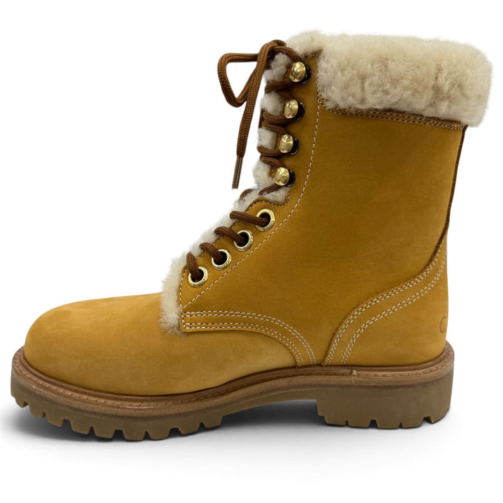 Excellent CELINE boots KURT Logo-emblazoned leather with sheepskin Brown 37