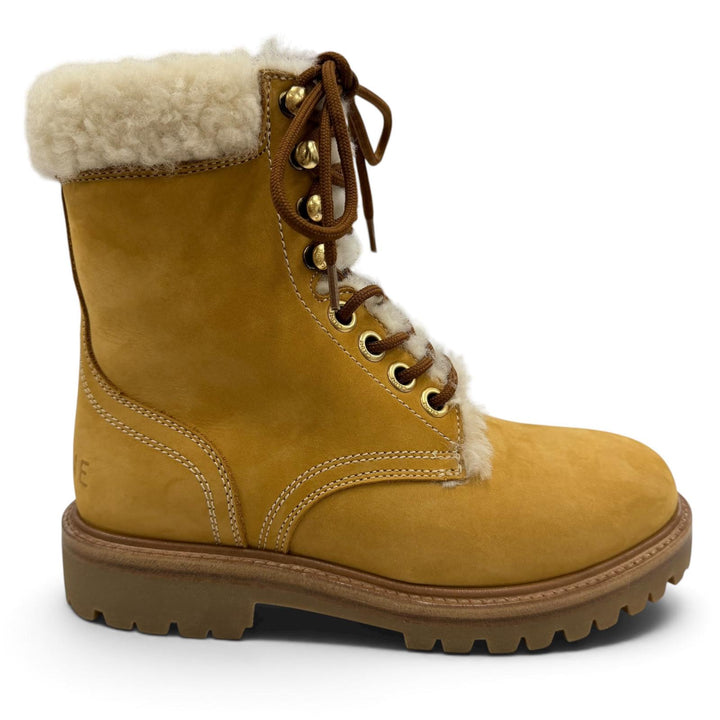 Excellent CELINE boots KURT Logo-emblazoned leather with sheepskin Brown 37
