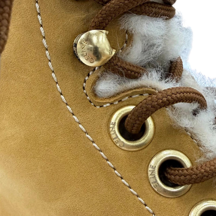 Excellent CELINE boots KURT Logo-emblazoned leather with sheepskin Brown 37