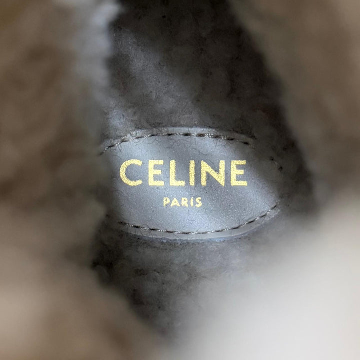 Excellent CELINE boots KURT Logo-emblazoned leather with sheepskin Brown 37