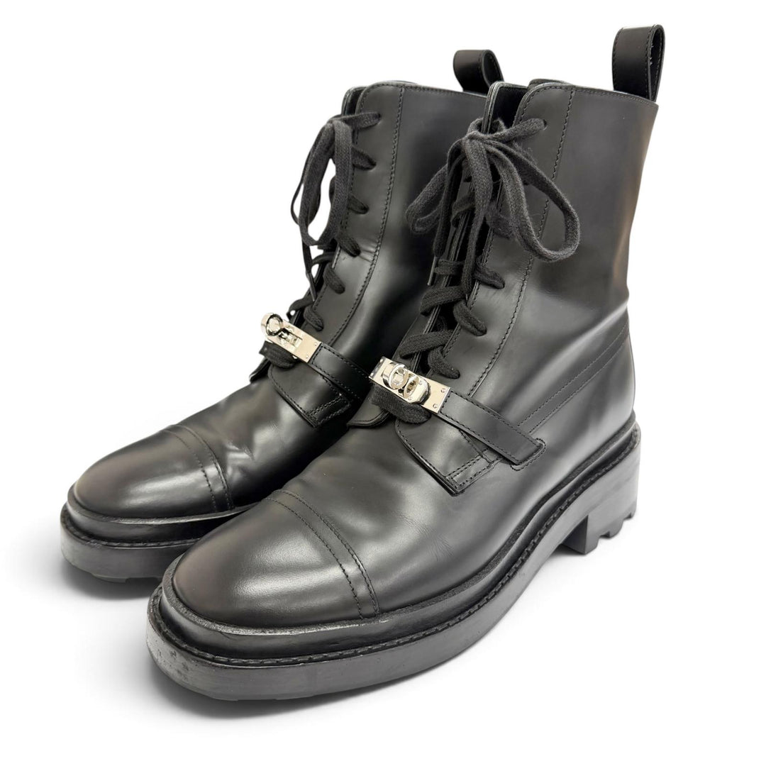 Great HERMES short boots Funk Kelly Buckle Leather Ankle Boots 37.5 222070Z
