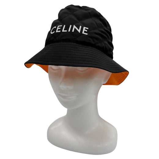 Great CELINE hat Logo print quilted bucket hat black Nylon mens M 2AUB8930C