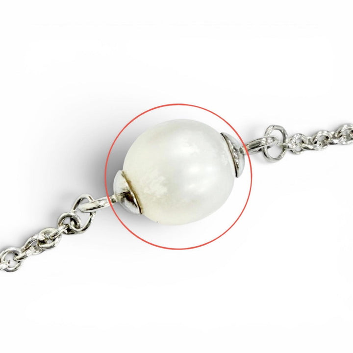 Great TIFFANY&Co. Square Anchor Chain Freshwater Pearl Bracelet Silver 925