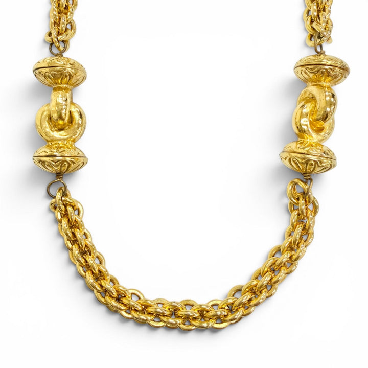 Very Good CHANEL Necklace COCO Mark Design Item Long Chain gold Gold Plated