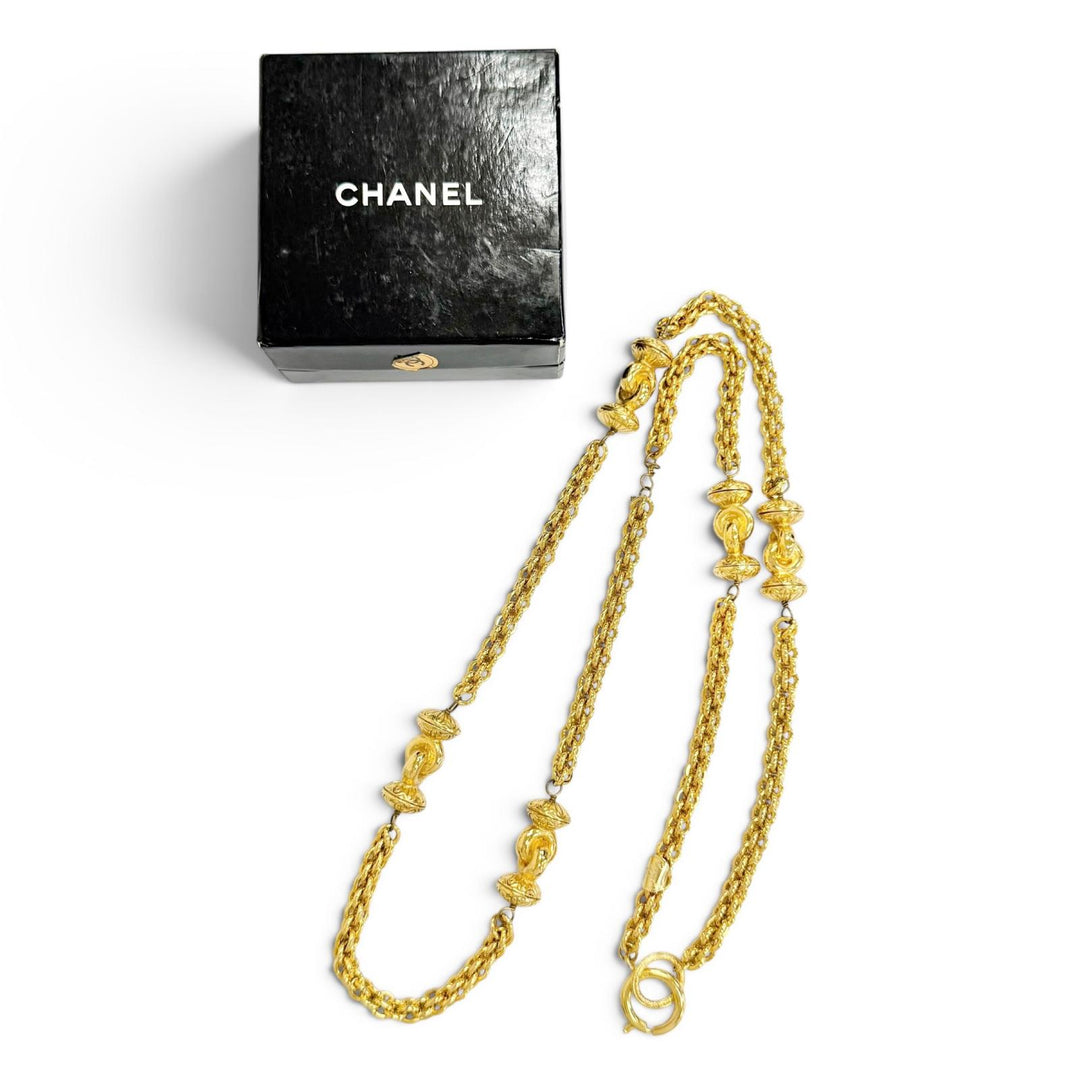 Very Good CHANEL Necklace COCO Mark Design Item Long Chain gold Gold Plated