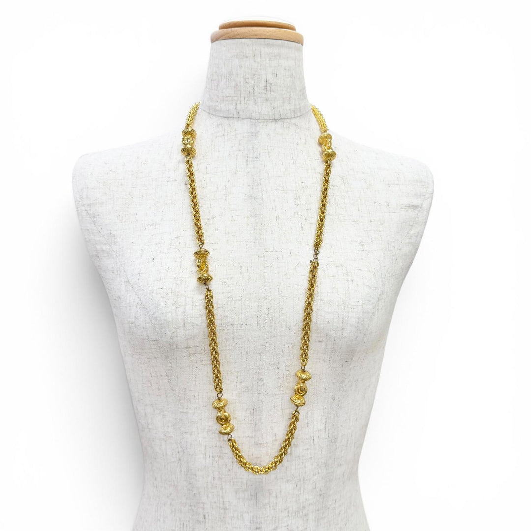 Very Good CHANEL Necklace COCO Mark Design Item Long Chain gold Gold Plated