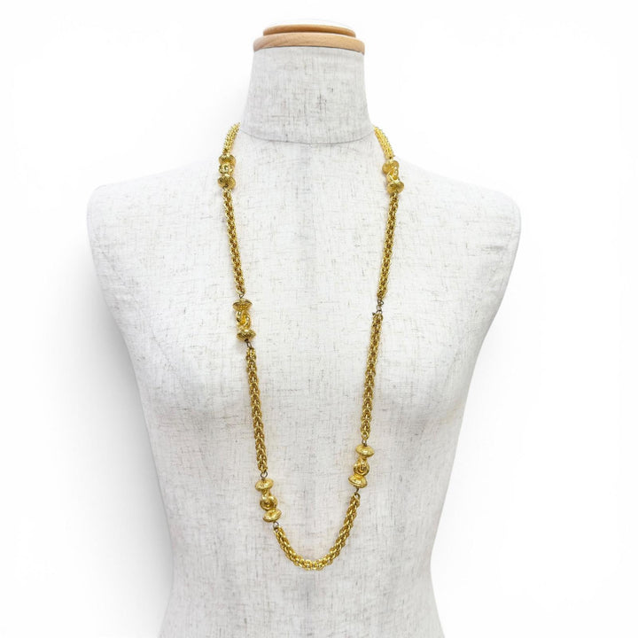 Very Good CHANEL Necklace COCO Mark Design Item Long Chain gold Gold Plated
