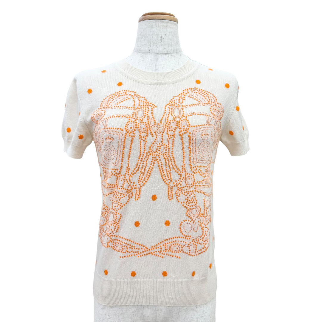 Excellent HERMES Short sleeve knit BRIDES de GALA Dot Pattern beige 36 3E2623D8