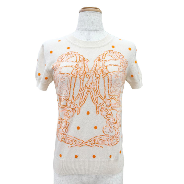 Excellent HERMES Short sleeve knit BRIDES de GALA Dot Pattern beige 36 3E2623D8