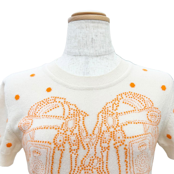 Excellent HERMES Short sleeve knit BRIDES de GALA Dot Pattern beige 36 3E2623D8
