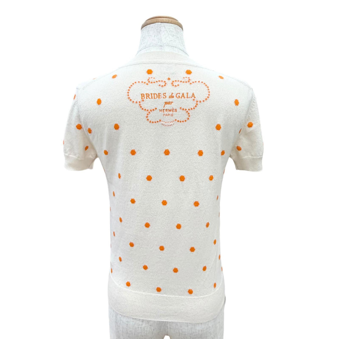 Excellent HERMES Short sleeve knit BRIDES de GALA Dot Pattern beige 36 3E2623D8