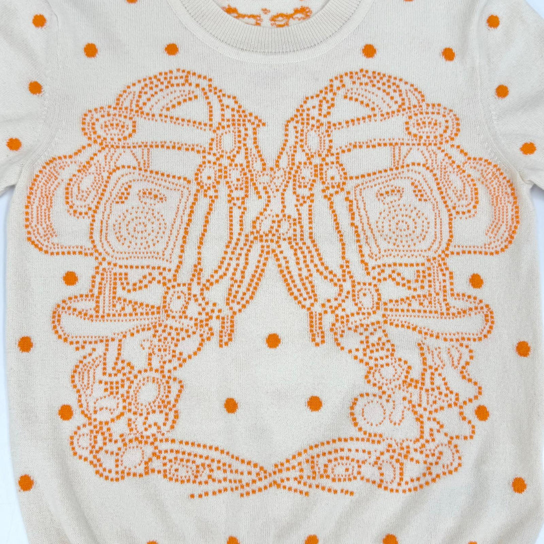 Excellent HERMES Short sleeve knit BRIDES de GALA Dot Pattern beige 36 3E2623D8