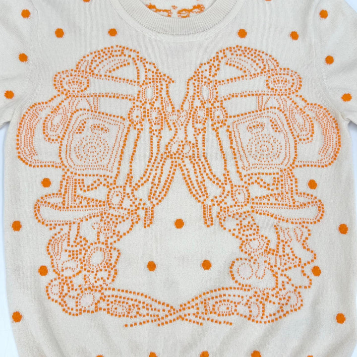 Excellent HERMES Short sleeve knit BRIDES de GALA Dot Pattern beige 36 3E2623D8