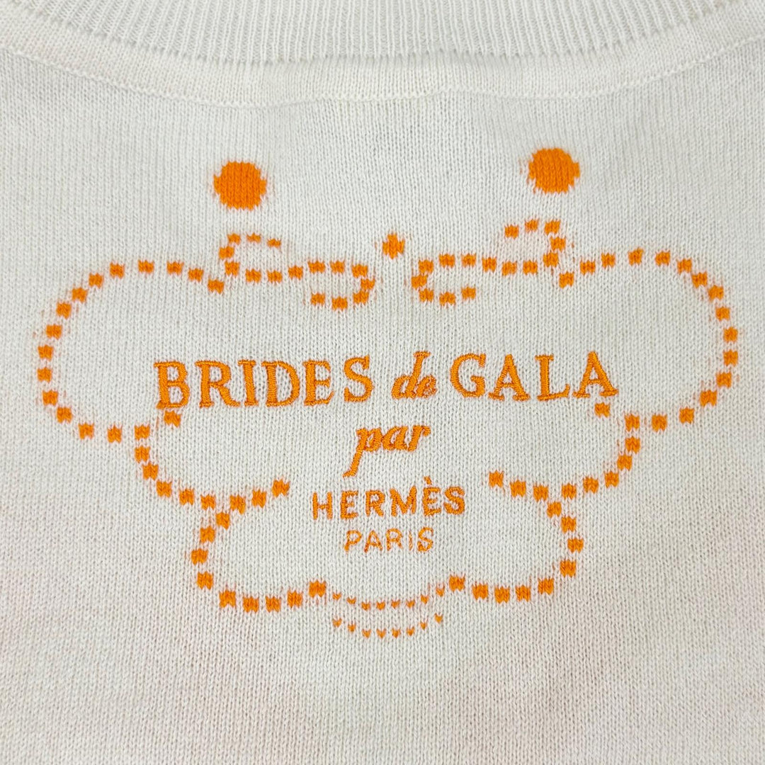 Excellent HERMES Short sleeve knit BRIDES de GALA Dot Pattern beige 36 3E2623D8