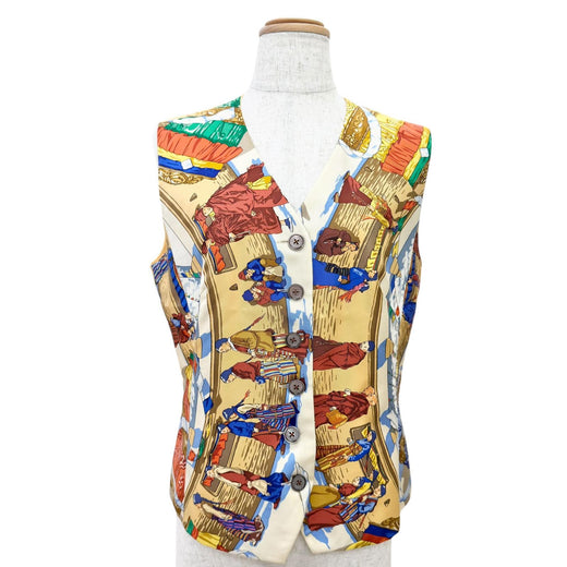 Great HERMES Best PRIERES AU VENT (Prayer in the Wind) Vest multicolor silk 40