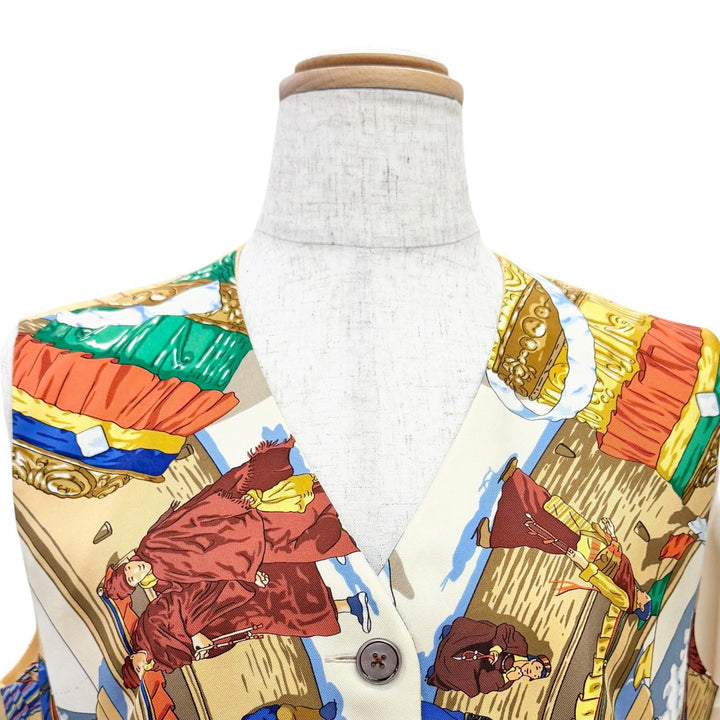Great HERMES Best PRIERES AU VENT (Prayer in the Wind) Vest multicolor silk 40