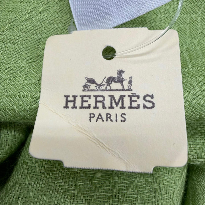 Excellent HERMES shawl Bookplate Large stole with fringe Light green cashmere