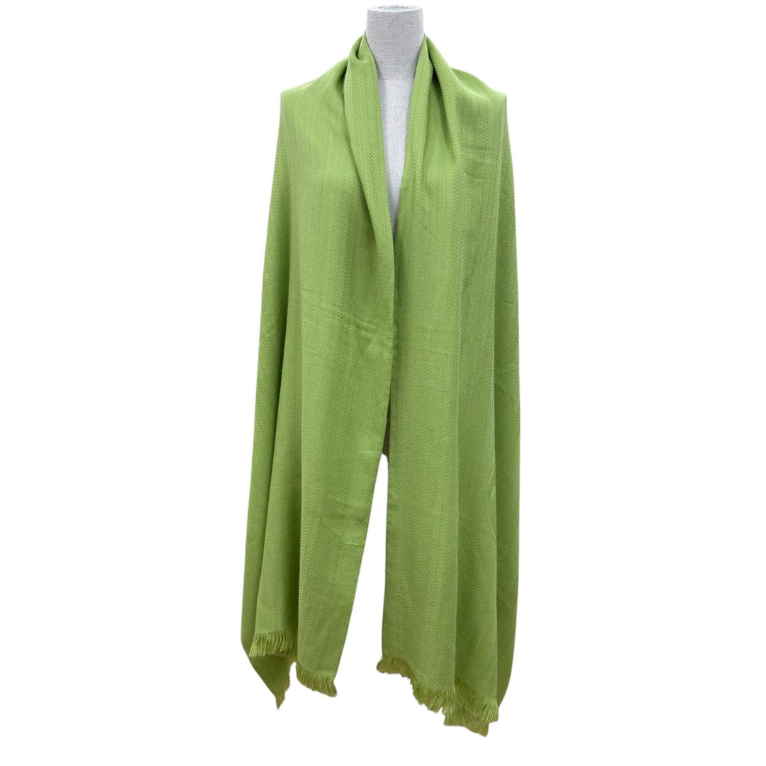 Excellent HERMES shawl Bookplate Large stole with fringe Light green cashmere