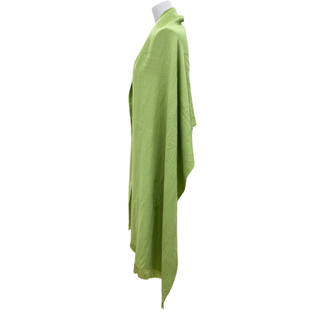 Excellent HERMES shawl Bookplate Large stole with fringe Light green cashmere
