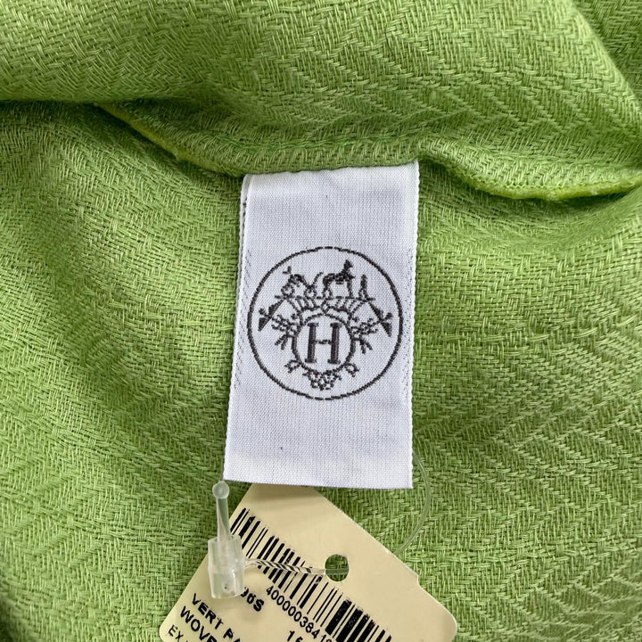 Excellent HERMES shawl Bookplate Large stole with fringe Light green cashmere