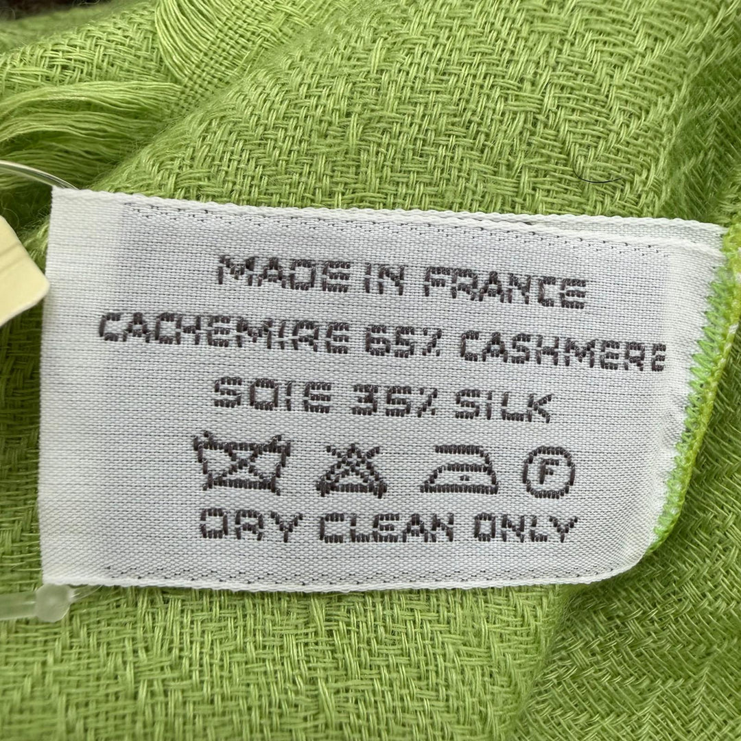 Excellent HERMES shawl Bookplate Large stole with fringe Light green cashmere