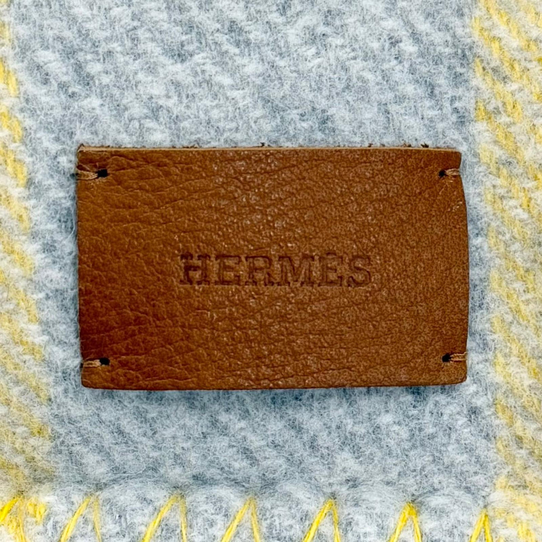 Pristine HERMES Echelle Cushion Logo Leather Patch, H Pattern, 50 x 19.7"" wool