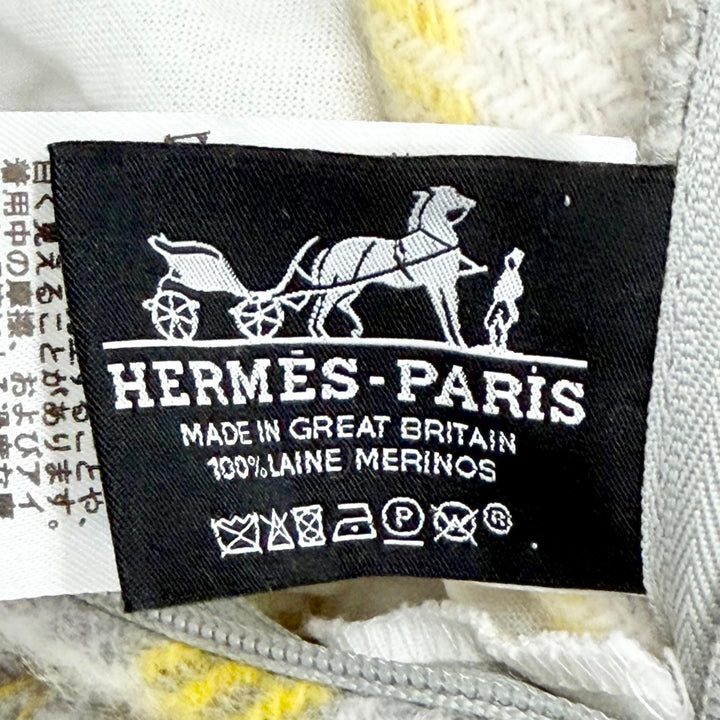 Pristine HERMES Echelle Cushion Logo Leather Patch, H Pattern, 50 x 19.7"" wool