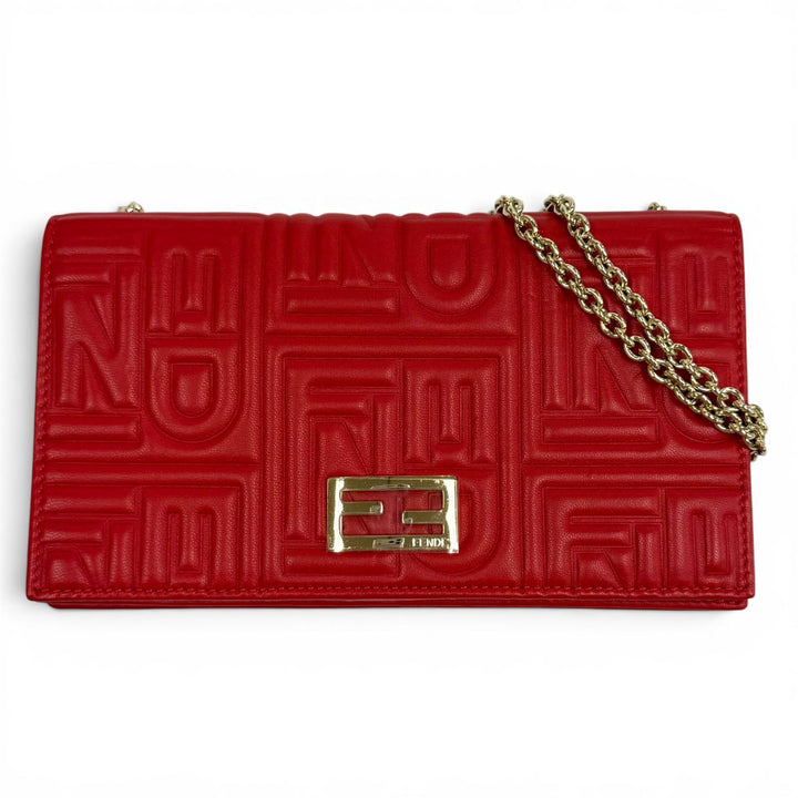 Great FENDI Purse FFMetal Embossed Logo Leather Chain Wallet Red leather Women