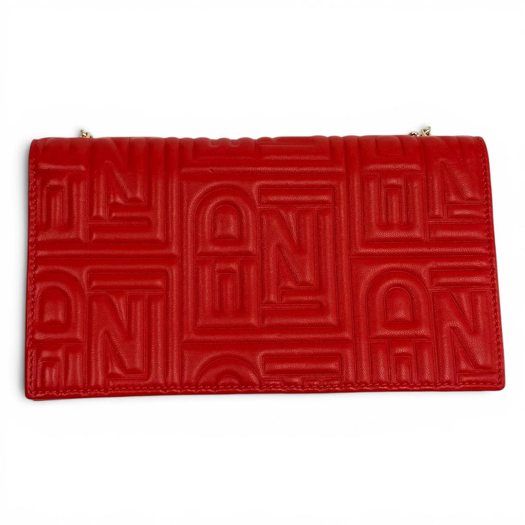 Great FENDI Purse FFMetal Embossed Logo Leather Chain Wallet Red leather Women