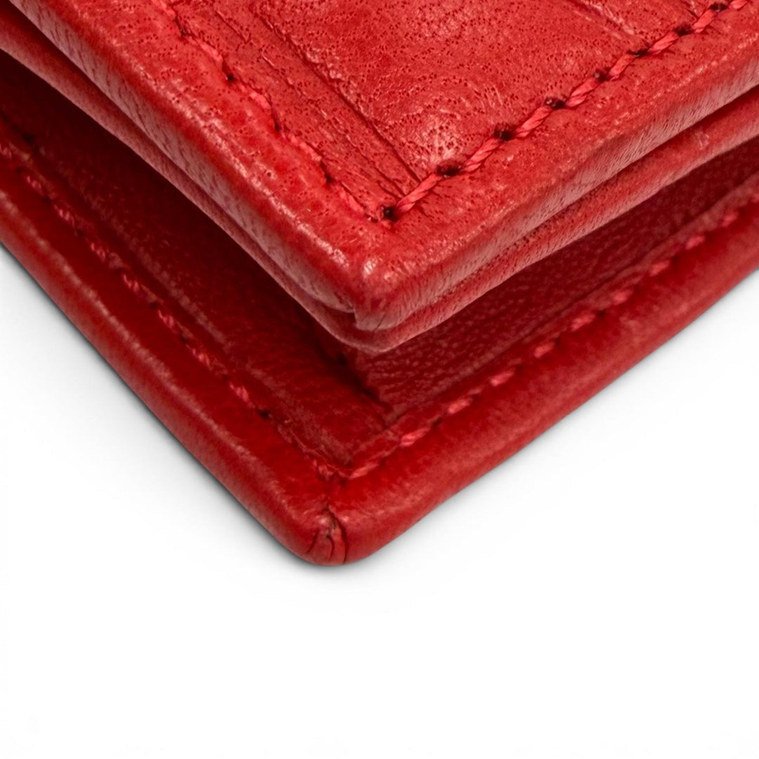 Great FENDI Purse FFMetal Embossed Logo Leather Chain Wallet Red leather Women