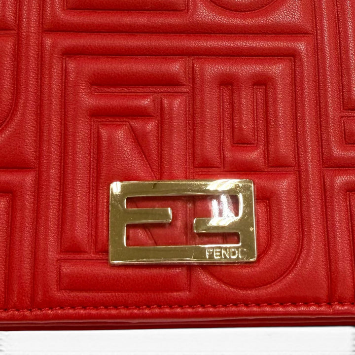 Great FENDI Purse FFMetal Embossed Logo Leather Chain Wallet Red leather Women