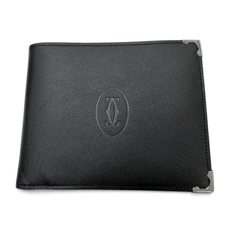 Excellent Cartier Bifold Wallet Must Line Logo-engraved wallet black leather