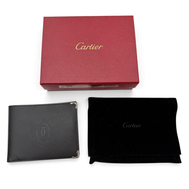 Excellent Cartier Bifold Wallet Must Line Logo-engraved wallet black leather