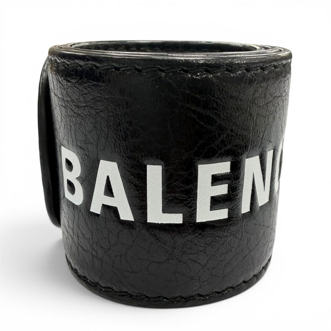 Great BALENCIAGA bracelet Logo print leather bangle black leather mens 469170