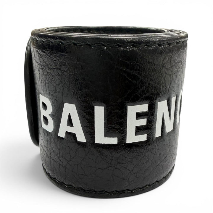 Great BALENCIAGA bracelet Logo print leather bangle black leather mens 469170