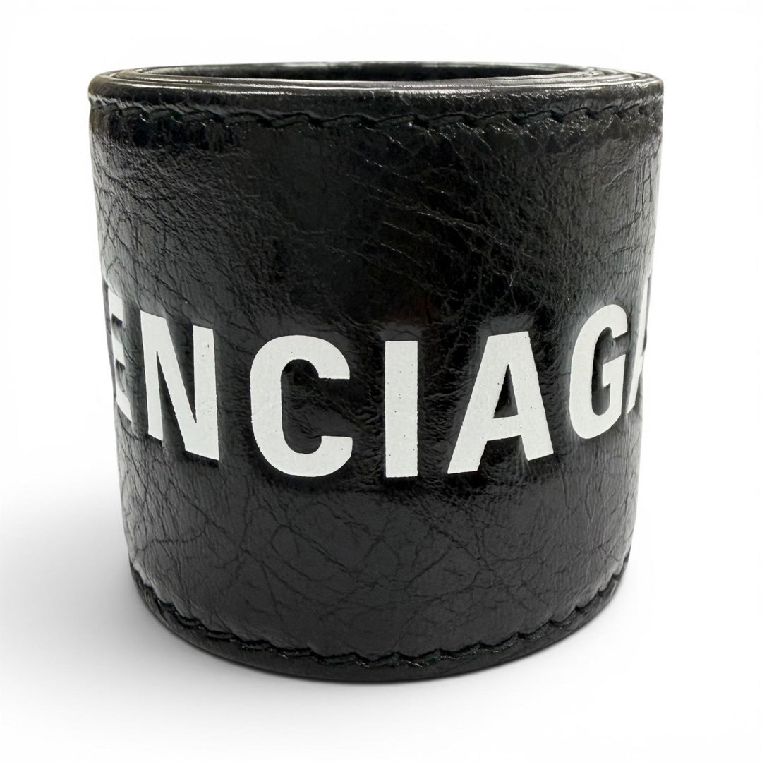 Great BALENCIAGA bracelet Logo print leather bangle black leather mens 469170