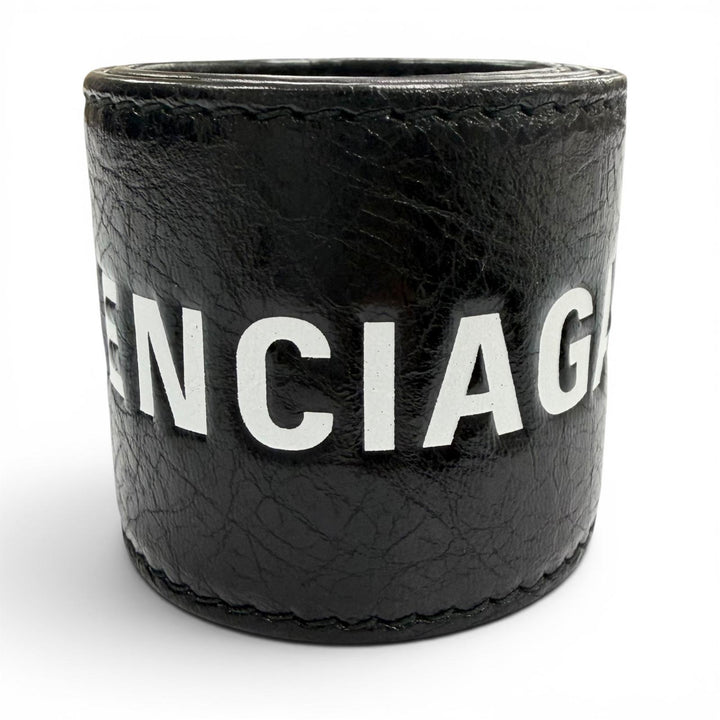 Great BALENCIAGA bracelet Logo print leather bangle black leather mens 469170