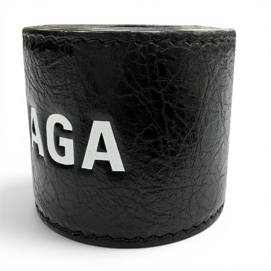 Great BALENCIAGA bracelet Logo print leather bangle black leather mens 469170