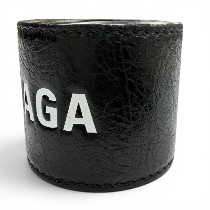 Great BALENCIAGA bracelet Logo print leather bangle black leather mens 469170