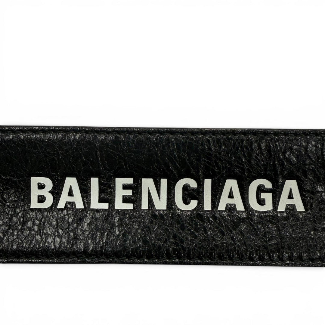 Great BALENCIAGA bracelet Logo print leather bangle black leather mens 469170