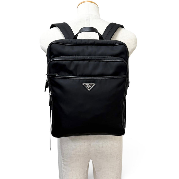 Excellent PRADA Backpack Daypack Triangle logo Re-Nylon black Nylon