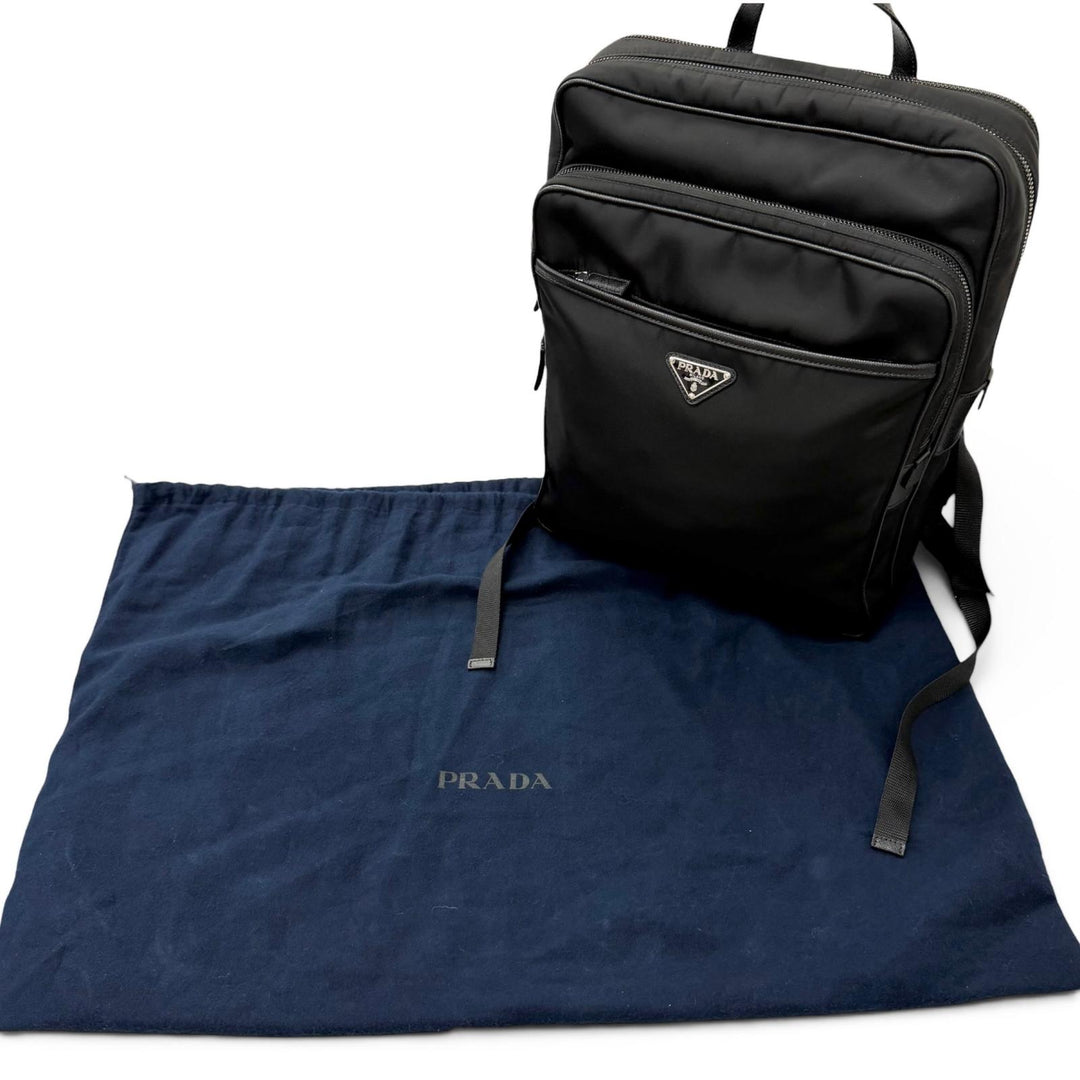Excellent PRADA Backpack Daypack Triangle logo Re-Nylon black Nylon