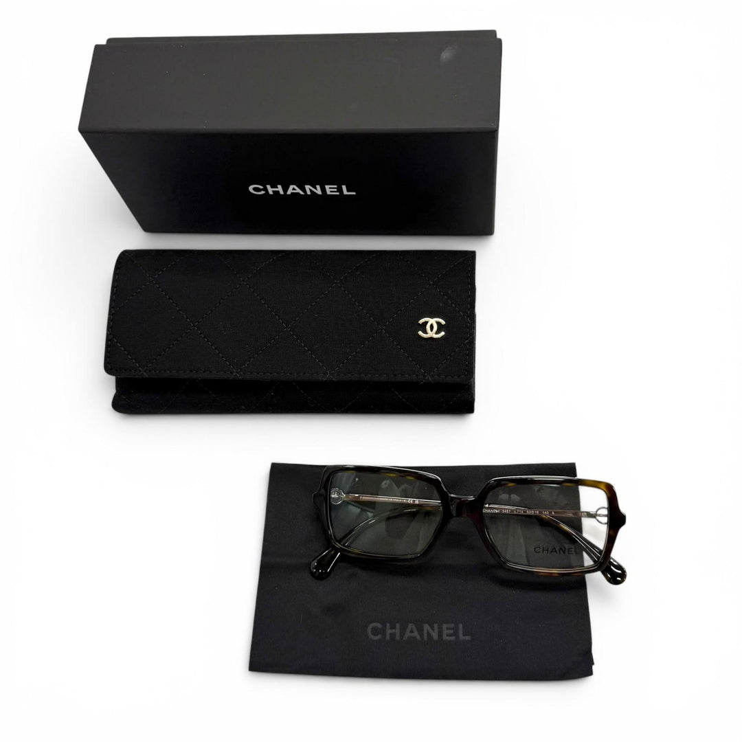 Excellent CHANEL Glasses Rectangle Shape Optical Brown Women 3487