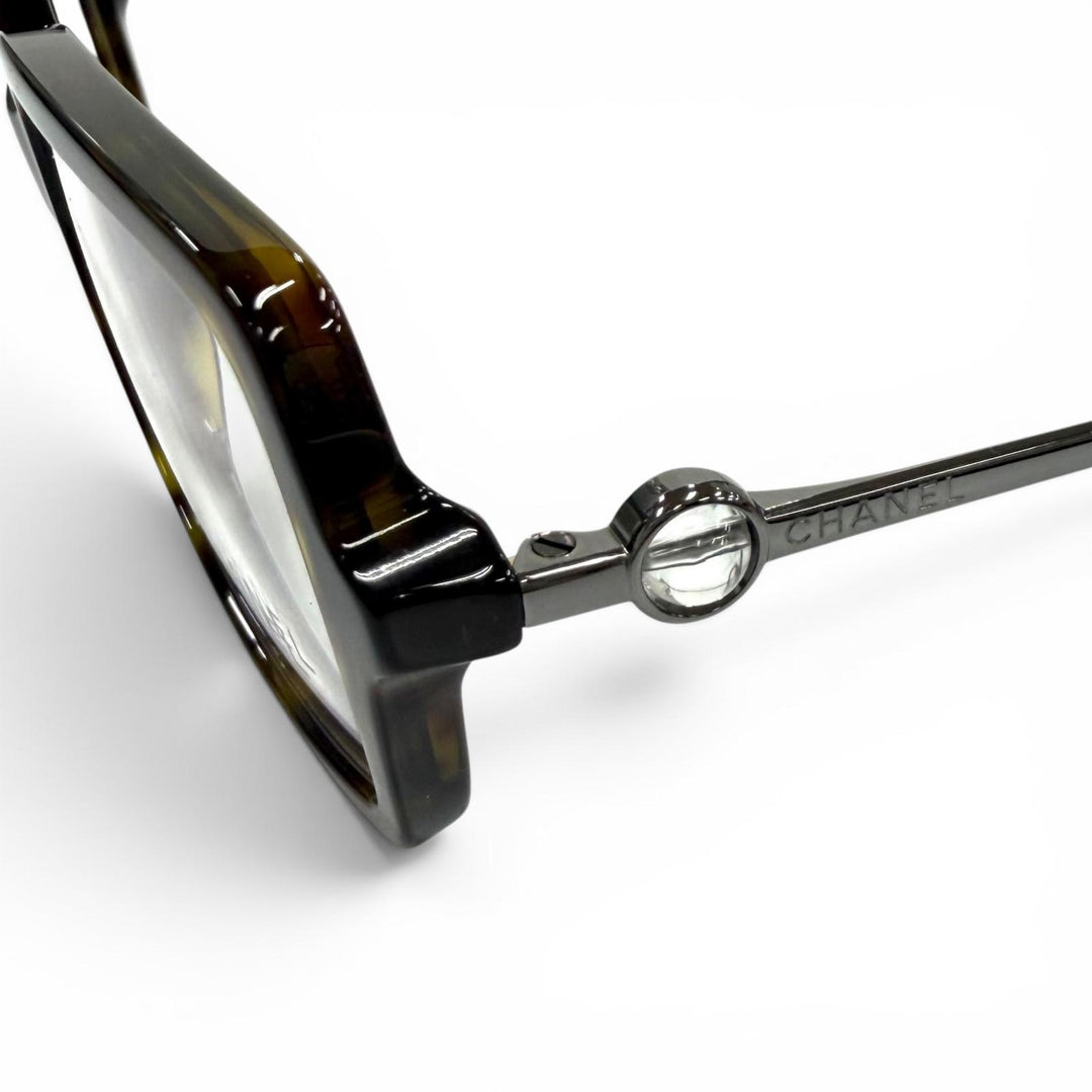 Excellent CHANEL Glasses Rectangle Shape Optical Brown Women 3487