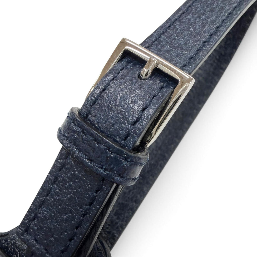 Excellent BVLGARI Bag charm Embossed logo nameplate name tag Navy leather mens