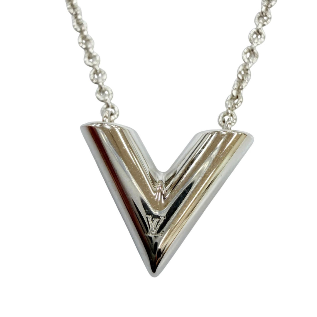 Excellent LOUIS VUITTON Necklace ・ Essential V LV logo Silver Women M63197