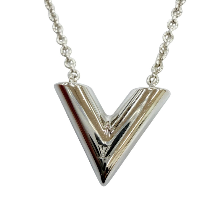 Excellent LOUIS VUITTON Necklace ・ Essential V LV logo Silver Women M63197
