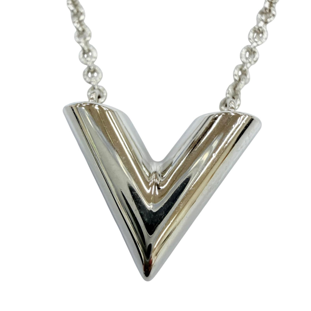 Excellent LOUIS VUITTON Necklace ・ Essential V LV logo Silver Women M63197
