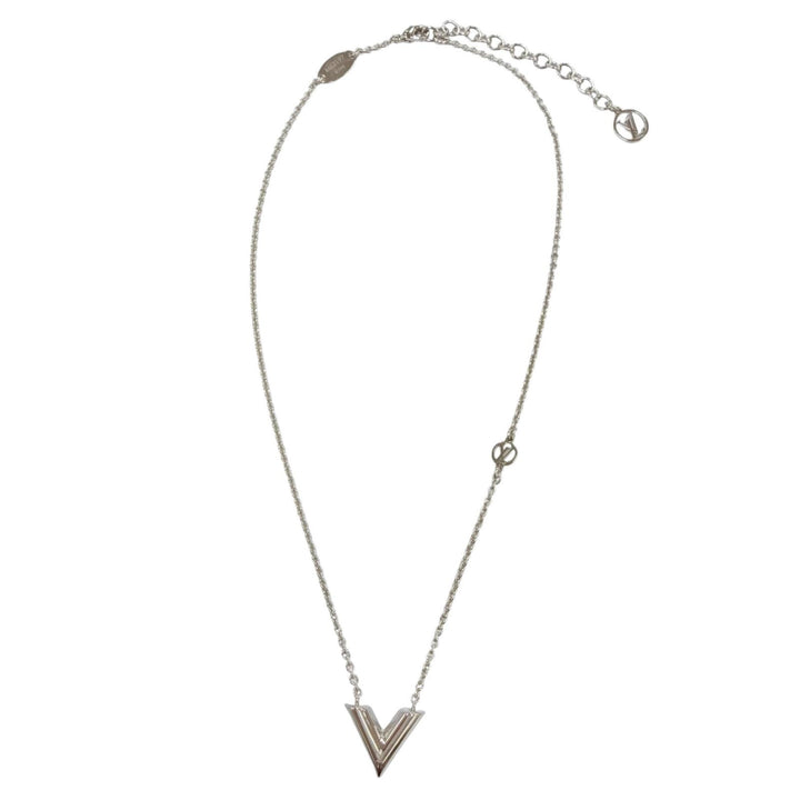 Excellent LOUIS VUITTON Necklace ・ Essential V LV logo Silver Women M63197